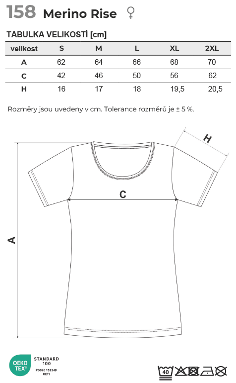 158 Merino Rise tričko dámské Tabulka velikostí